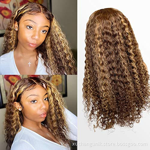 Uniky Highlight ombre Blonde Straight Brown pre pluck 13X4 Transparent Lace front Highlighted Human Hair Wigs for black women